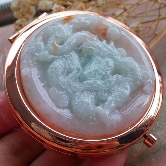 Certified Green Red 100% Natural A Jade jadeite Dragon Spit Bead Mirror - Picture 2 of 10